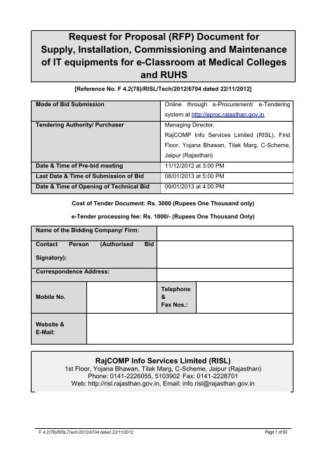 RFP document for eClassroom project - DOIT & C - Government of ...