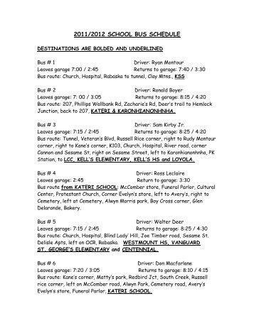 2011-2012 School Bus Schedule - Mohawk Council Of Kahnawake
