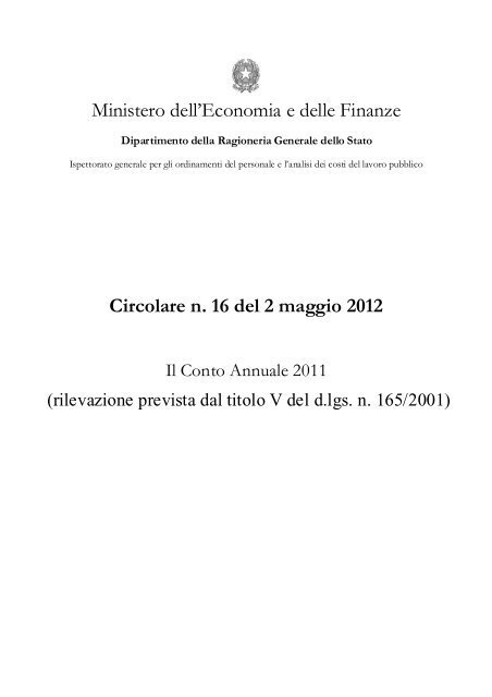 Ministero dell'Economia e delle Finanze Circolare n 16 del 2 maggio 2012