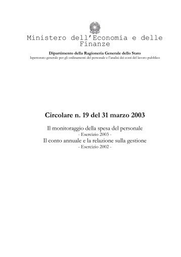 Ministero dell’Economia e delle Finanze Circolare n 19 del 31 marzo 2003