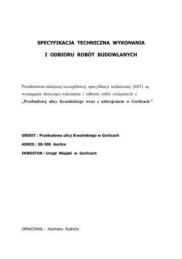 SPECYFIKACJA TECHNICZNA WYKONANIA I ODBIORU ROBÓT BUDOWLANYCH