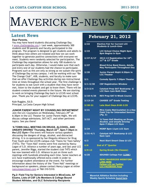 Latest News February 21 12 La Costa Canyon High School