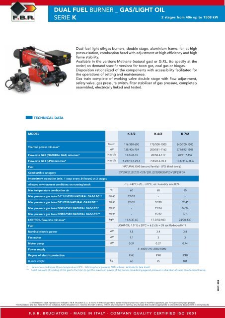 DUAL FUEL BURNER _ GAS/LIGHT OIL SERIE K - FBR Bruciatori Srl