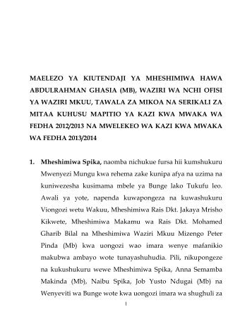 (mb), waziri wa nchi ofisi ya waziri mkuu, tawala za mikoa na serika