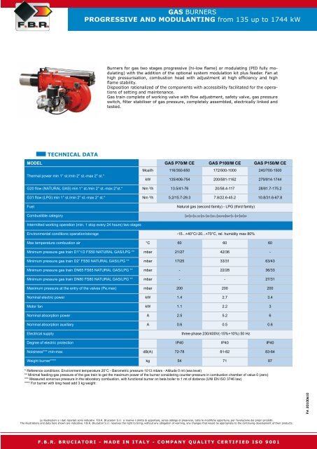 GAS BURNERS PROGRESSIVE AND ... - FBR Bruciatori Srl