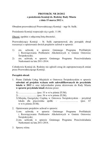 ProtokÃ³Å nr 20 z posiedzenia Komisji ds. Rodziny z dnia 15 marca ...