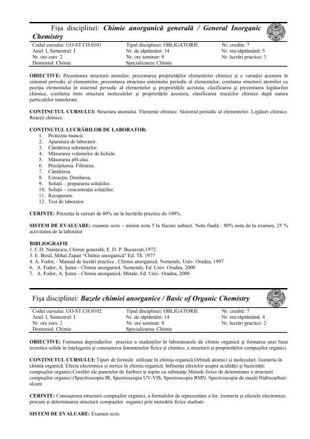 Fişa disciplinei: Chimie anorganică generală / General Inorganic ...