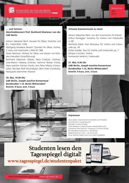 Newsletter Mai 2013 - UniversitÃ¤t der KÃ¼nste Berlin