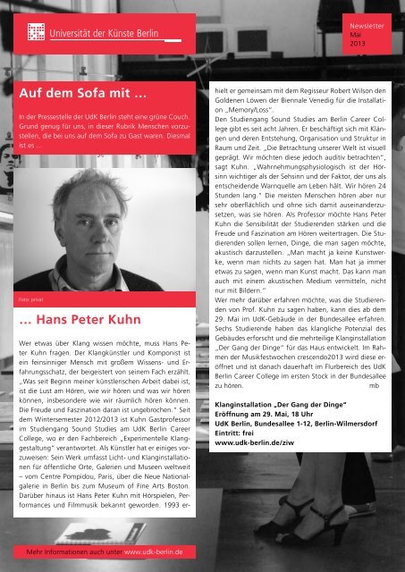 Newsletter Mai 2013 - UniversitÃ¤t der KÃ¼nste Berlin