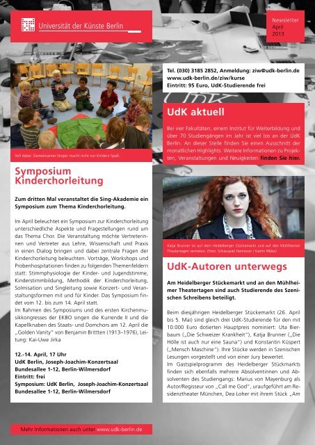 Newsletter April 2013 - UniversitÃ¤t der KÃ¼nste Berlin