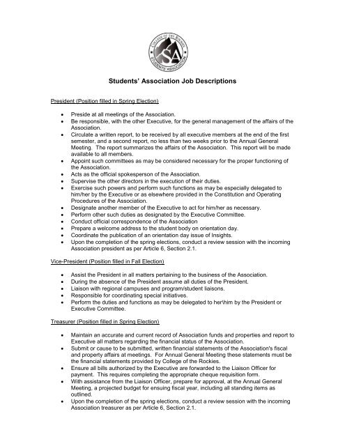 Election â Job Descriptions - College of the Rockies