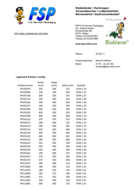 Lagerware Kartons - PDF - Full Service Packing, Inh. Sabine Rother