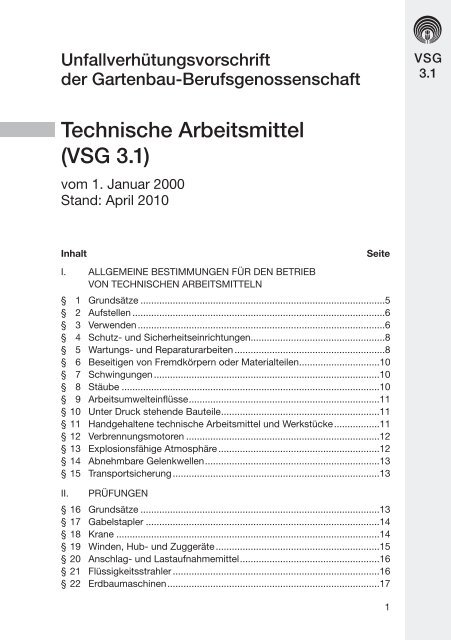 VSG 3.1 Technische Arbeitsmittel