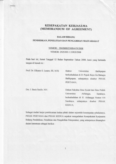 Kesepakatan Kf Rjasama Memorandum Of Agreement