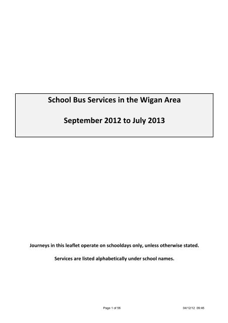 School Bus Services in the Wigan Area September 2012 to July 2013