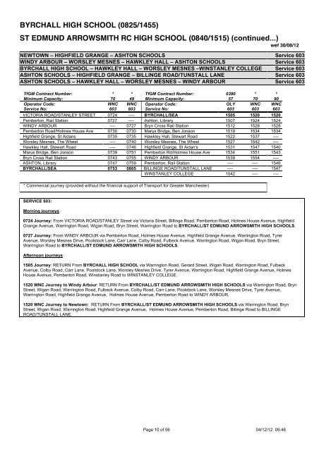 School Bus Services in the Wigan Area September 2012 to July 2013