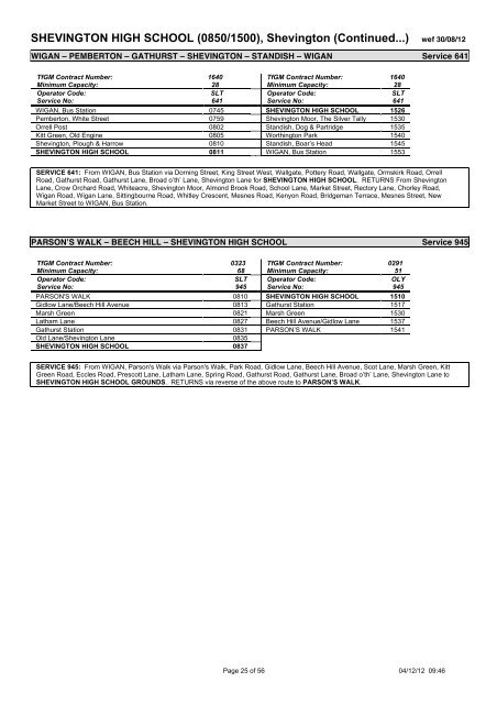 School Bus Services in the Wigan Area September 2012 to July 2013