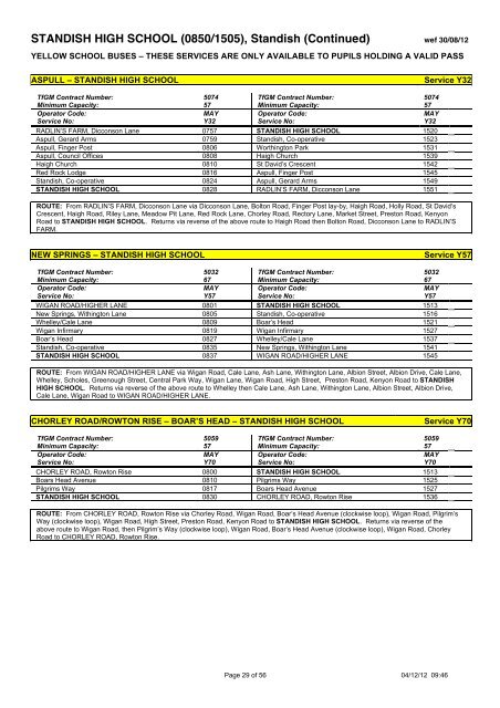 School Bus Services in the Wigan Area September 2012 to July 2013