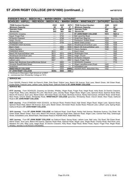 School Bus Services in the Wigan Area September 2012 to July 2013