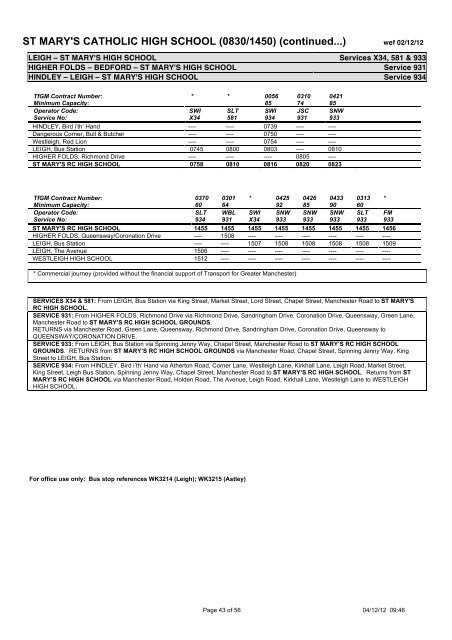 School Bus Services in the Wigan Area September 2012 to July 2013