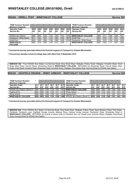 School Bus Services in the Wigan Area September 2012 to July 2013