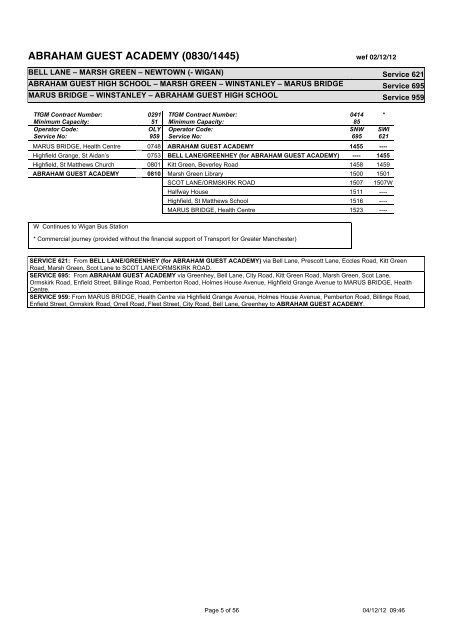 School Bus Services in the Wigan Area September 2012 to July 2013