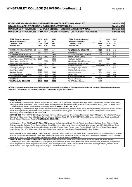 School Bus Services in the Wigan Area September 2012 to July 2013