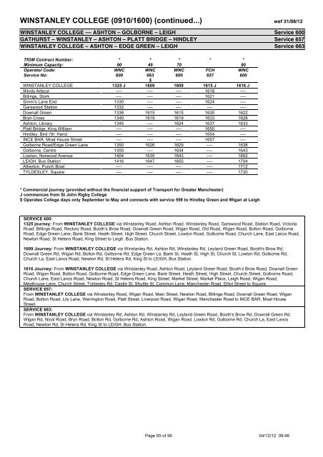 School Bus Services in the Wigan Area September 2012 to July 2013