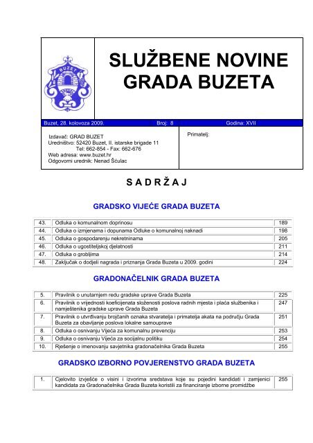 âSluÅ¾bene novine Grada Buzetaâ broj 8/09. - Grad Buzet