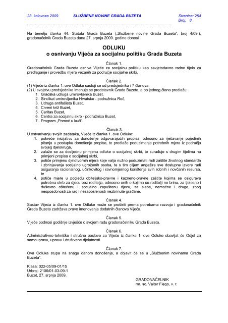 âSluÅ¾bene novine Grada Buzetaâ broj 8/09. - Grad Buzet