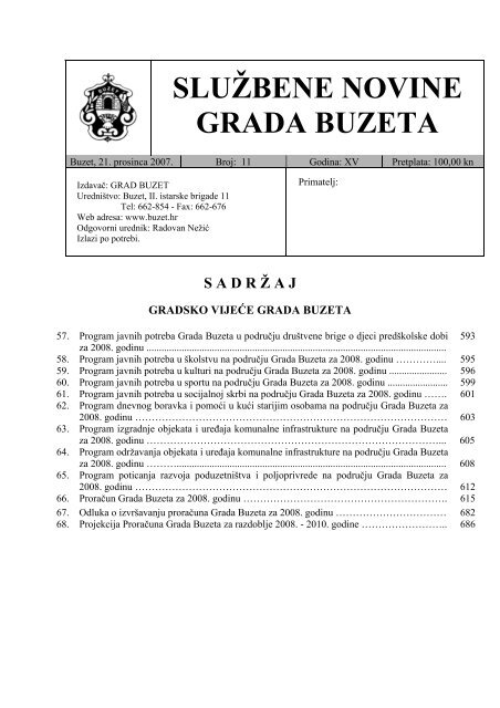 SLUŽBENE NOVINE GRADA BUZETA