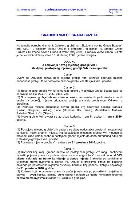 SLUŽBENE NOVINE GRADA BUZETA