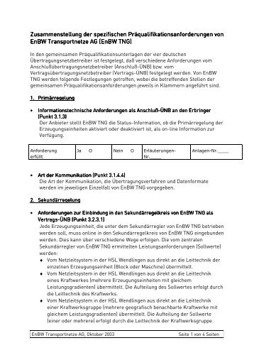 Zusammenstellung der spezifischen ... - EnBW