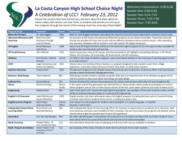 La Costa Canyon High School Choice Night A Celebration of LCC ...
