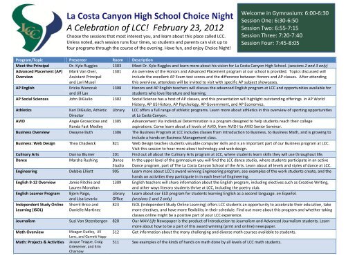 La Costa Canyon High School Choice Night A Celebration Of Lcc