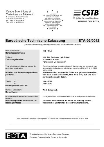 Europäische Technische Zulassung ETA-02/0042