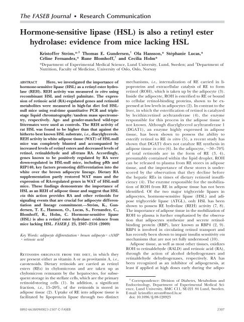 (HSL) is also a retinyl ester hydrolase: evidence from mice lacking ...