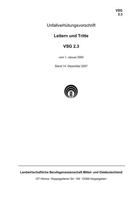 Unfallverhütungsvorschrift Leitern und Tritte VSG 2.3