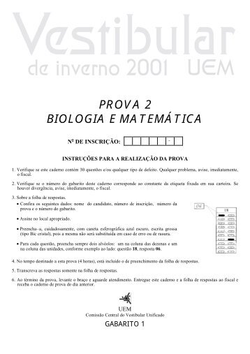 PROVA 2 BIOLOGIA E MATEMÁTICA