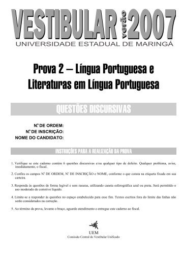 Prova 2 – Língua Portuguesa e Literaturas em Língua Portuguesa