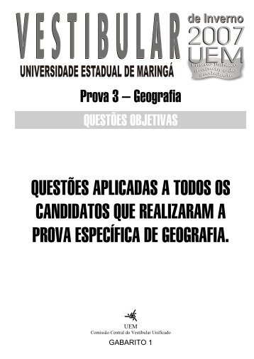 Conhecimentos EspecÃ­ficos: Geografia - QuestÃµes Objetivas - UEM