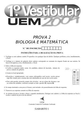 PROVA 2 BIOLOGIA E MATEMÁTICA