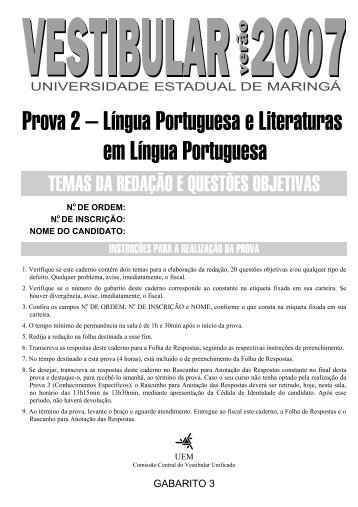 Prova 2 – Língua Portuguesa e Literaturas em Língua Portuguesa