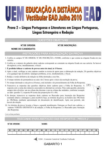 Prova 2 â LÃ­ngua Portuguesa e Literaturas em ... - Home CVU - UEM