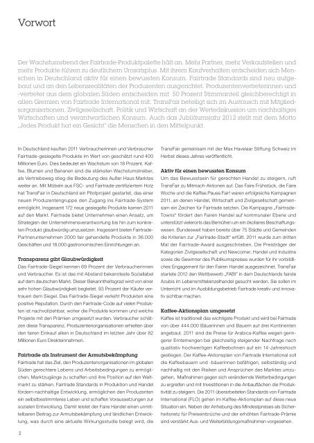 Transfair e.V. Jahresbericht 2011 - Politik - Brot fÃ¼r die Welt