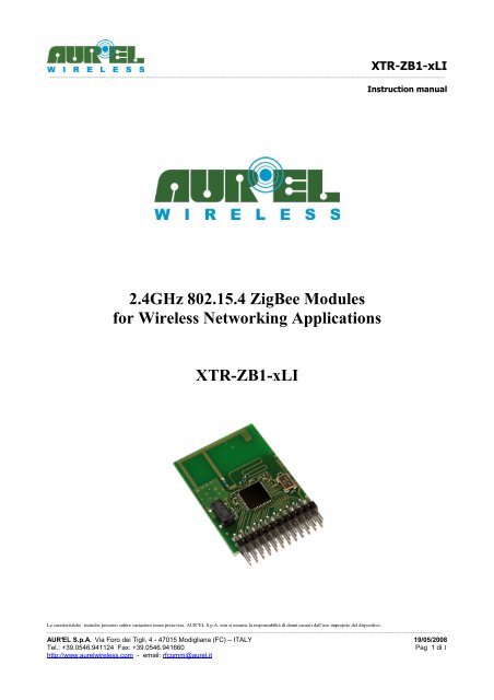 2.4GHz 802.15.4 ZigBee Modules for Wireless Networking Applications XTR-ZB1-xLI