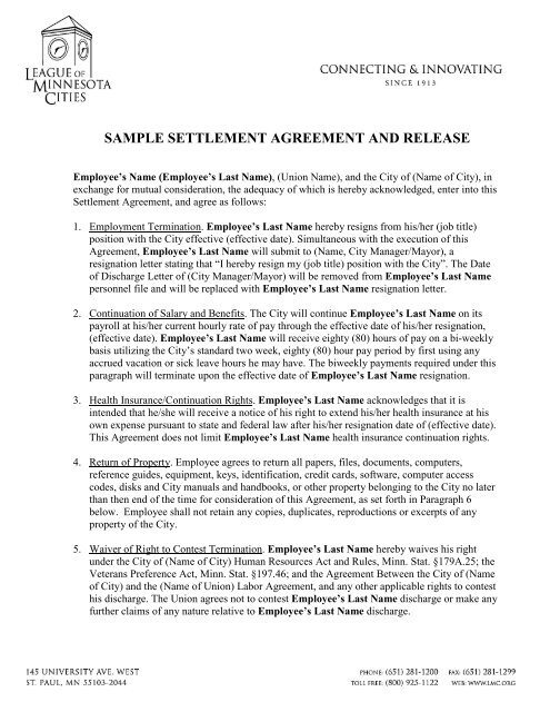 Settlement Agreement Sample