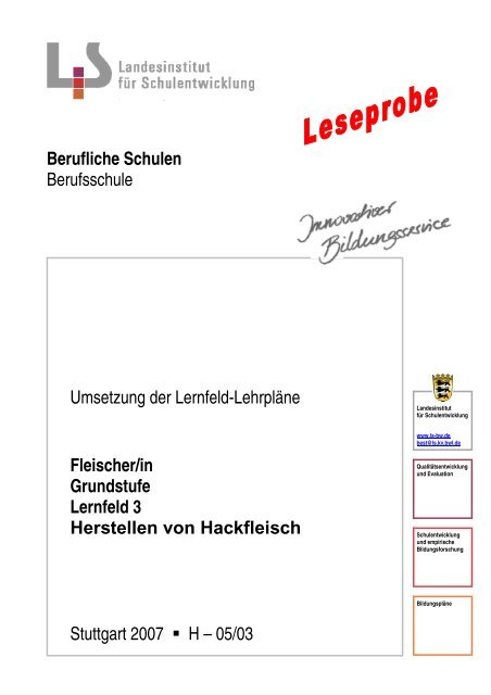 Fleischer/in Grundstufe Lernfeld 3 Herstellen von Hackfleisch ...