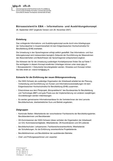 Büroassistent/in EBA – Informations- und Ausbildungskonzept - igkg