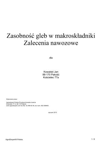 Zasobność gleb w makroskładniki Zalecenia nawozowe